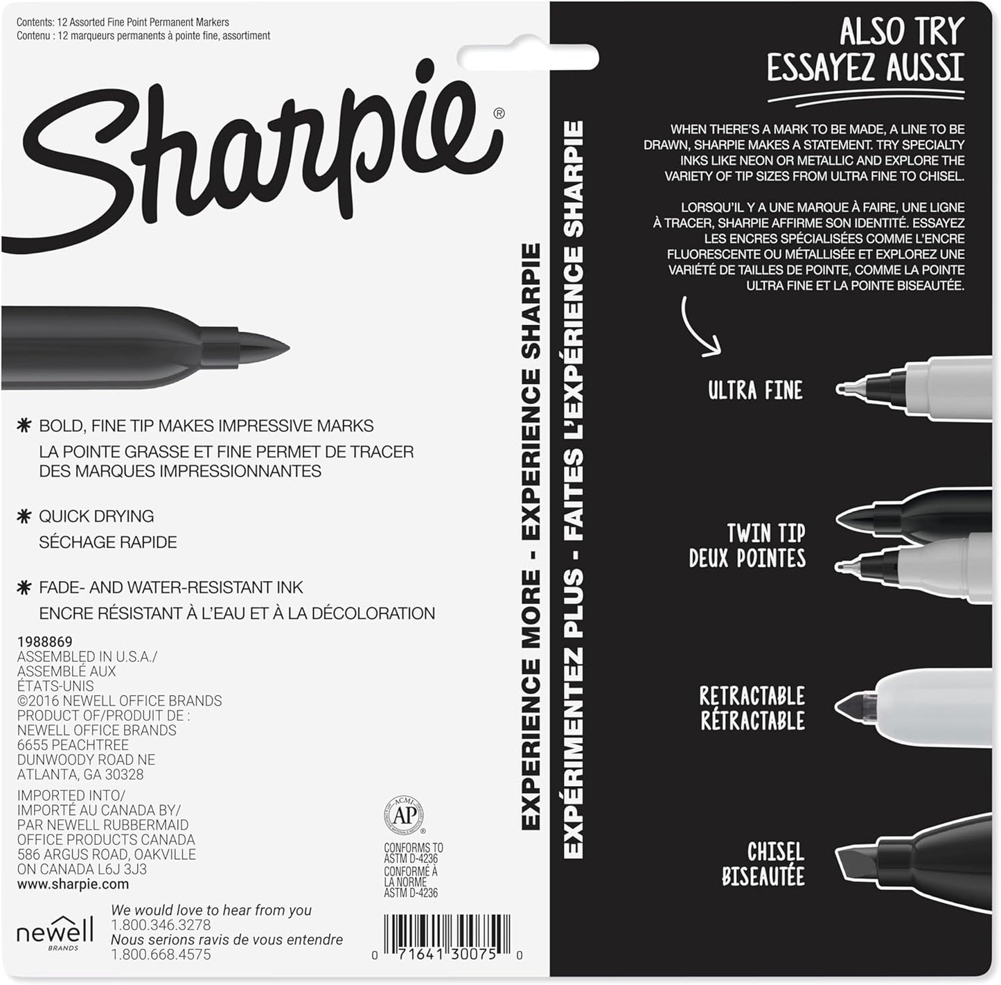 Permanent Markers, Fine Tip, 12 Count - Quick Drying, Fade Resistant, Arts & Crafts, Desk, Office Supplies