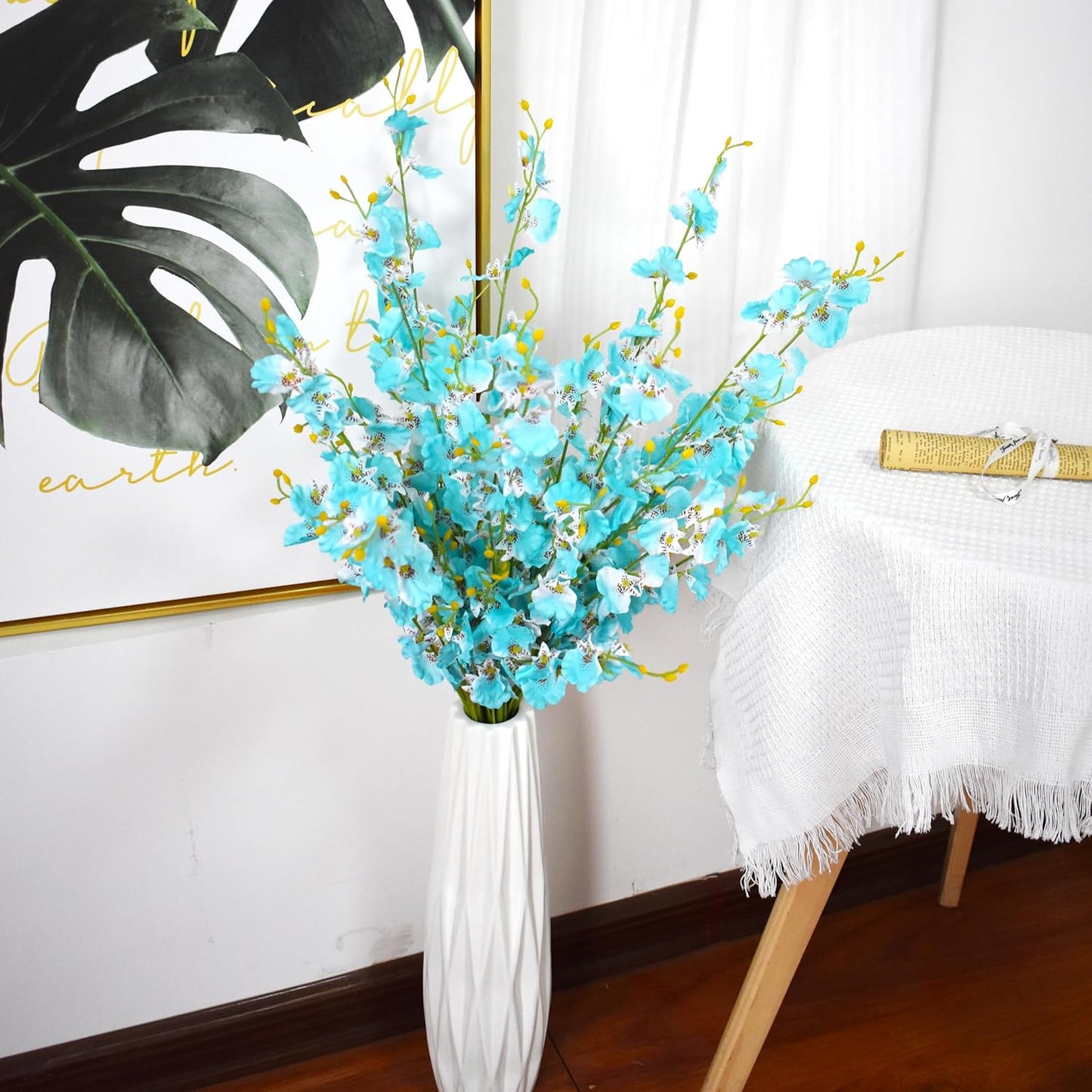 10 PCS Dancing Lady Orchids Butterfly Artificial Flowers, 38 Inches Silk Artificial Flower Fake Flowers for Wedding and Home Decoration (Teal Blue) | 38 Inches Silk Baby’s Breath Flowers,Neutral fall floral for DIY Wreath Home Wedding Table Centerpieces
