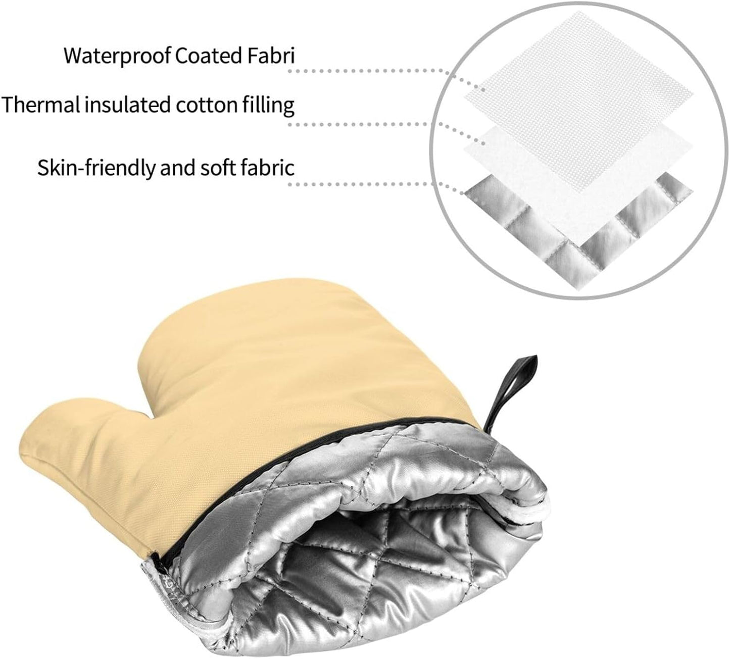 4 Pieces Oven Mitt and Pot Holder Sets, Light Yellow Solid Color Oven Mitts Set Heat Resistant Baking Gloves Kitchen Microwave for Cooking, BBQ