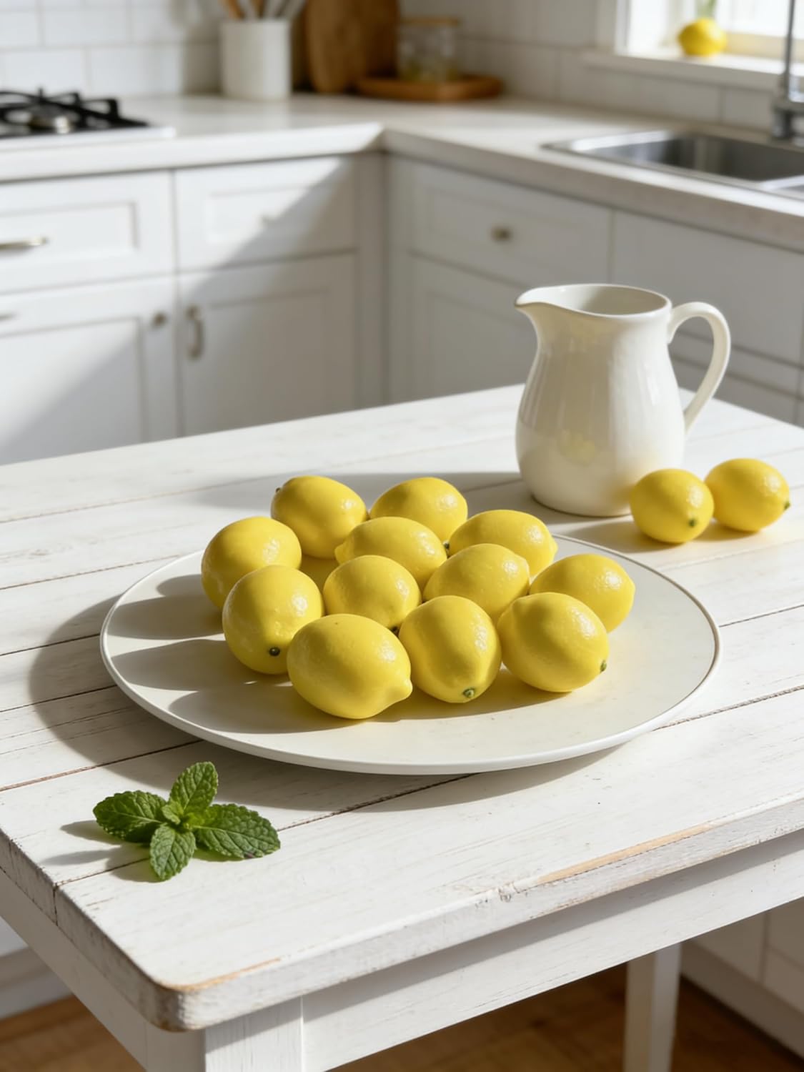 12PCS Artificial Lemons Fake Fruit Realistic Simulation Lemon Decor for Kitchen Counter Table Centerpiece, Thanksgiving Christmas Home Decoration, DIY Craft Filler for Glass Jar Vase