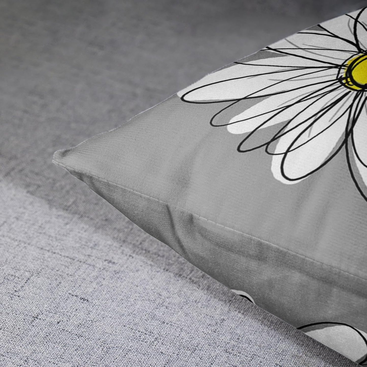 Emvency Set of 4 Throw Pillow Covers Gray and Yellow Modern Daisy with Pretty White Floral Hand Couch Sofa Decorative Pillow Cases Cushion Home Decor Square 18x18 Inches Pillowcases
