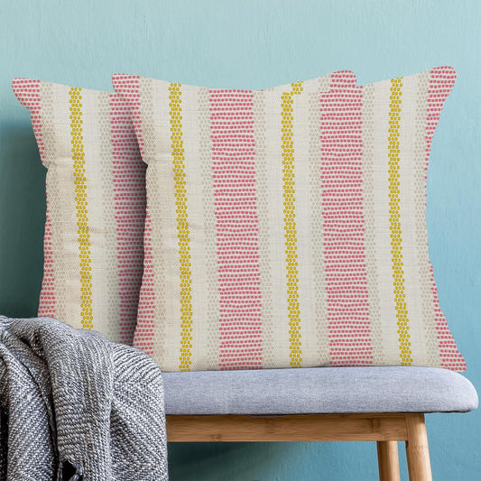 Hot Pink Yellow Summer Outdoor Pillow Covers 18 x 18 Inch,Boho Polka Dots Striped Decor Throw Pillows for Couch Bed,Geometric Modern Farmhouse Decorative Pillowcase Linen Cushion Cover Set of 2