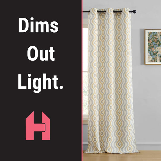 HLC.ME Tanner Grey and Yellow Gold Patterned Curtains - Geometric Grommet Curtains for Bedroom - Ogee Ikatt Light Reducing Window Panels, Set of 2-37 W x 84 L