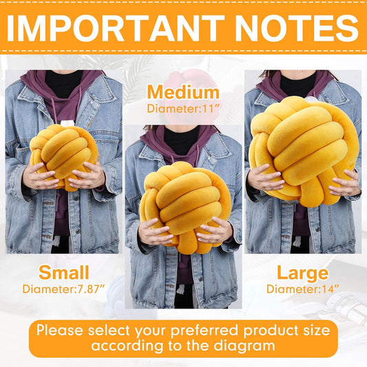 Namalu 2 Pcs Soft Knot Pillow Ball, Decorative Round Throw, Soft Knotted Plush Pillows, Handmade Stuffed Ball Pillows Cushion for Bedroom Sofa Couch Home Decor(7.87 Inches,Ginger Yellow)