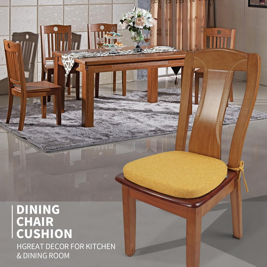 SINOSSO 4 Pack Memory Foam Chair Cushions for Dining Chairs, Friendly Woven Fabric 16" U-Shape Comfortable Kitchen Chair Pads, Removable Slip Resistant Seat Cushions (Set of 4, Yellow)