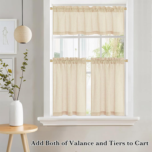 NICETOWN Striped Window Valances White and Paler Yellow Farmhouse Design Window Treatment Decor Curtains Rod Pocket Valances for Kitchen/Living Room W52 x L18, 1 Panel