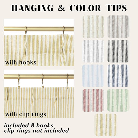 Light Pale Yellow Kitchen Curtains,Sunflower or Lemon Decor Retro Farmhouse Striped Patterned Printed Spring Curtains for Living Room Bathroom Window Curtain