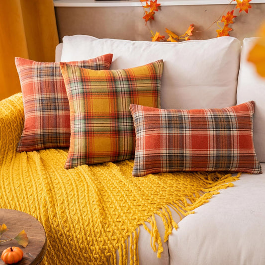 AQOTHES Fall Plaid Yellow Throw Pillow Covers 18x18 Inch Set of 2 | Autumn Decorative, for Couch Sofa Bed Living Room Home Decor, Farmhouse Accent Pillow Cases,Cushion Covers