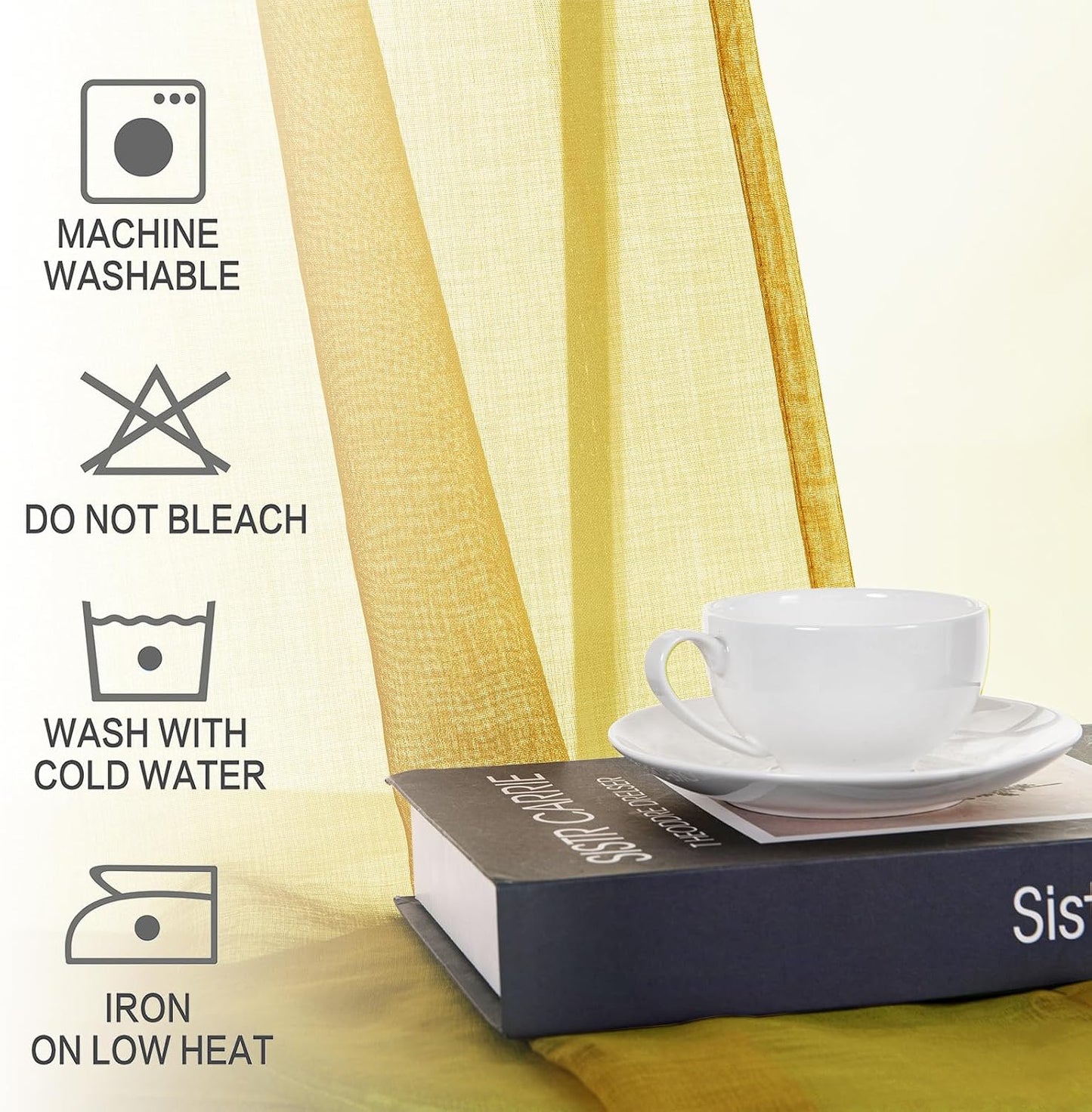 DWCN Sheer Curtain Valance 18 Inches Long, Light Filtering Curtain for Bathroom Bedroom, Small Kitchen Valance with Rod Pockets, 52x18 Inch, Yellow