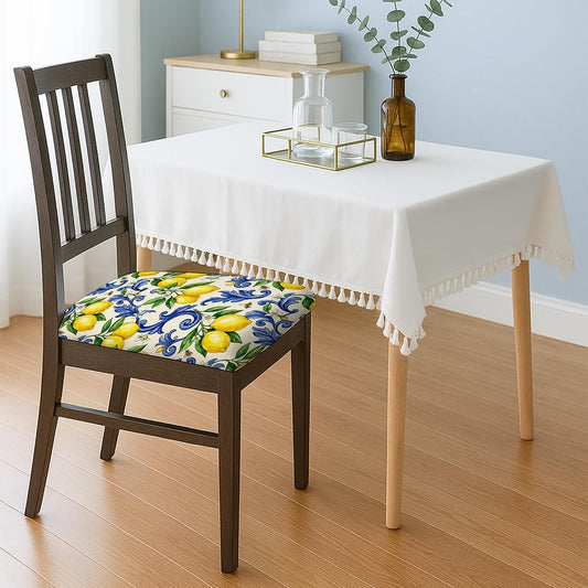 Lemon Seat Covers for Chairs, Floral Vintage Flower Leaf Summer Yellow Spandex Washable Dining Chair Seat Slipcover Decor for Kitchen Office Conference 4pcs