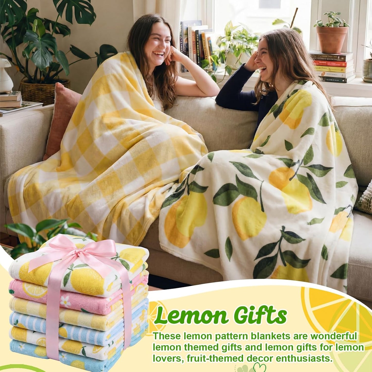 Moukeren 6 Pcs Lemon Flannel Blanket Bulk Gifts Fruit Pattern Lightweight Throw Blankets Home Living Room Sofa Chairs Decor Lemons Gifts for Mom Women Lemon Party Favors