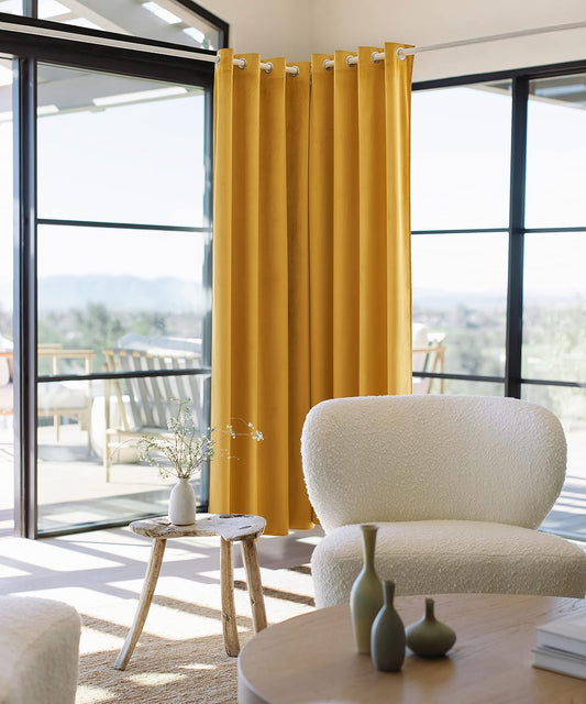 ANRODUO Mustard Yellow Velvet Curtains 96 Inches Long Blackout Thermal Insulated Soundproof Curtain Privacy Room Darkening Curtains Grommet Window Drapes for Bedroom Living Room Set of 2