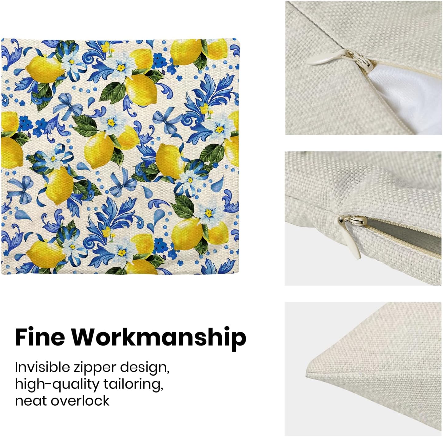 Spring Pillow Covers 18x18 Pack of 2 Blue Yellow Lemon Floral Throw Pillow Covers Outdoor Summer Seasonal Flower Decor Pillowcase Farmhouse Decorative Square Cushion Case for Home Couch