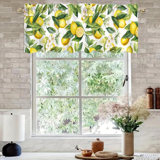 Nature Exotic Lemon Tree Branches Treatment Valance Watercolor Plant Fruit Art Window Valance with Rod Pocket for Kitchen Dining Room Window Decoration (Green)