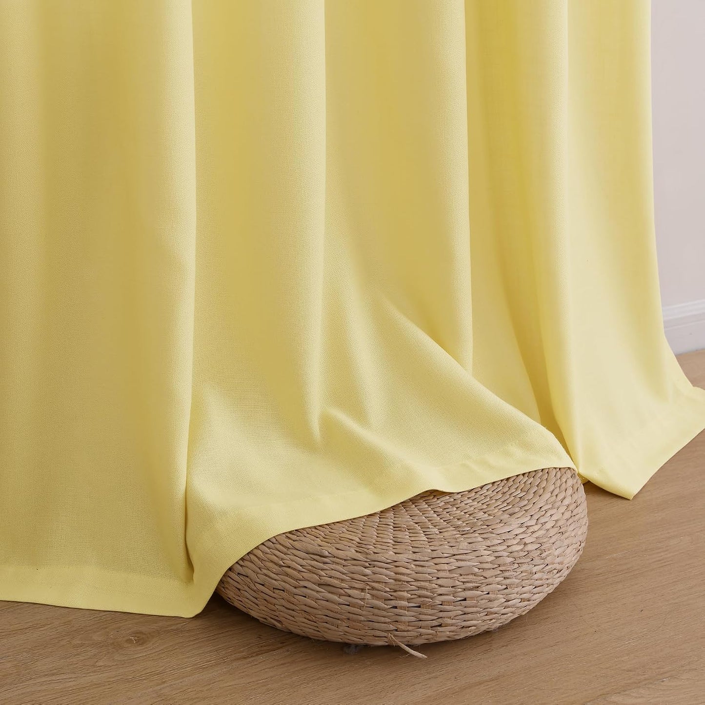 Guken Yellow Linen Curtains 84 Inch Length for Living Room Bedroom 2 Panels Set Rod Pocket Light Filtering Semi Sheer Window Curtains 52 Inch Width Boho Farmhouse Linen Drapes, W52xL84