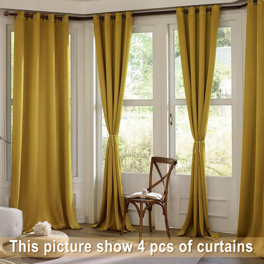 Mustard Yellow Blackout Curtains for Bedroom and Living Room 2 Panels Set 52 inches Wide 84 inches Length Thermal Insulate Curtains, Cold or Heat and Full Light Blocking Curtains