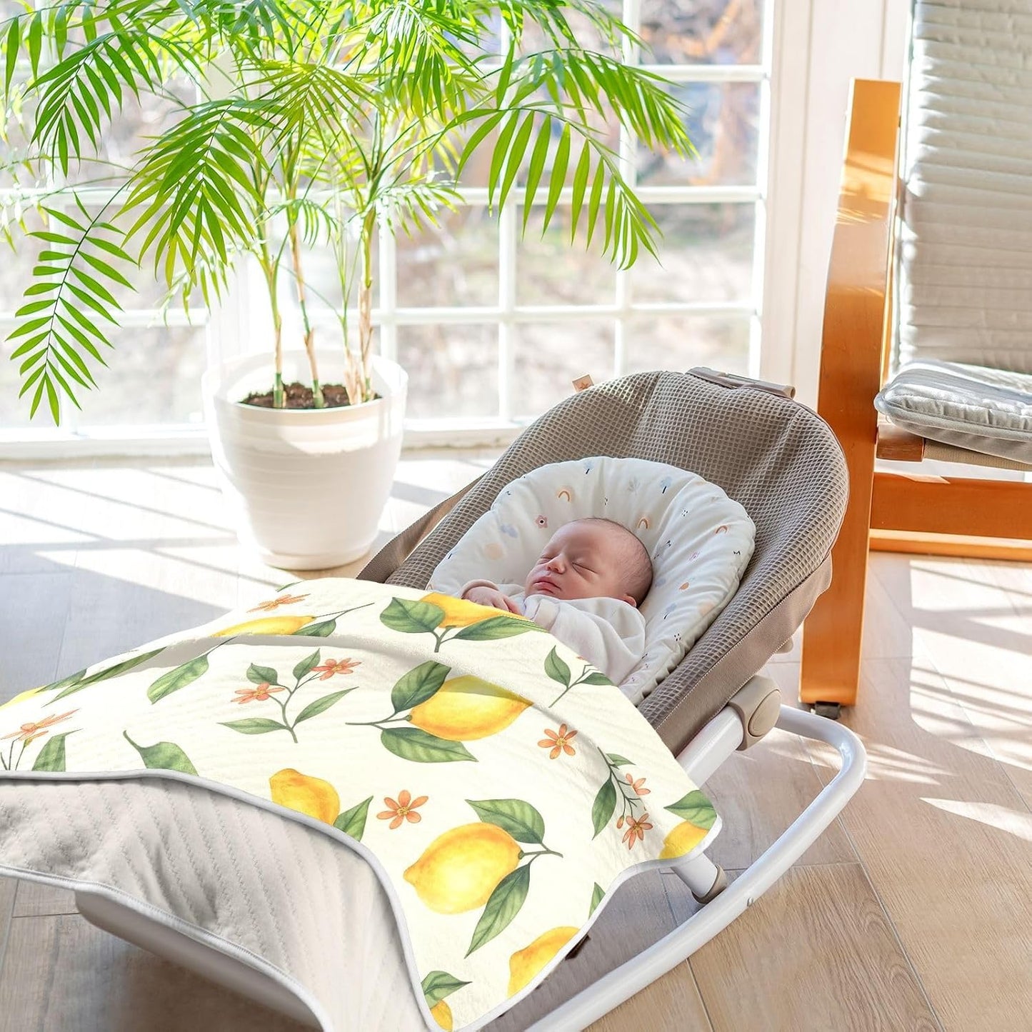 Yellow Lemons Baby Blanket 30"x40", Soft Cotton Toddler Blankets for Girls Boys with Warm Middle Layer, Lightweight Receiving Blanket for Newborn Crib Stroller