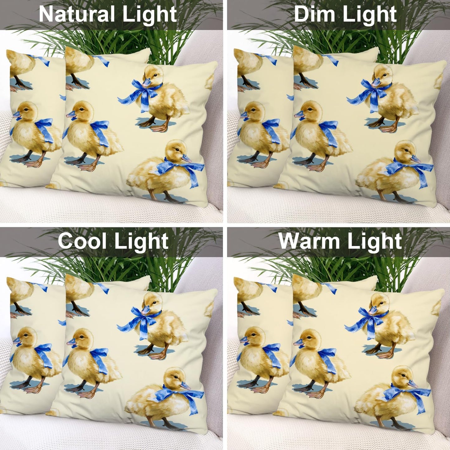 Batmerry Ducklings Blue Ribbon Yellow Throw Pillow Covers, Cute with Bows Decorative Pillow Covers Digital Printing Blended for Couch Sofa Bed Invisible Zipper 20X20 in(Set of 2)
