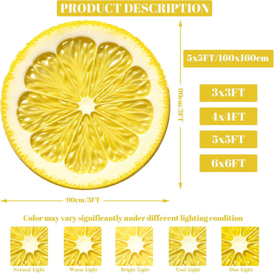 Summer Lemon Rug 5Ft for Bedroom Kitchen Living Room Home Office Dining Room Nursery Fresh Lemon Slice Design Round Area Rug Floor Carpet Yellow Circle Decorative Rugs