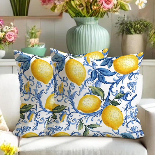 Lemon Pillow Covers Set of 2, Yellow Citrus Fruit Decorative Throw Pillows, Summer Home Decor for Couch Sofa Bed, Fresh Farmhouse Style Cushion Cases 20x20 Inch
