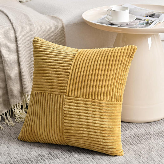 Fancy Homi 2 Packs Mustard Yellow Decorative Throw Pillow Covers 18x18 Inch for Living Room Couch Bed, Farmhouse Boho Home Decor, Soft Corss Corduroy Patchwork Textured Accent Cushion Case 45x45 cm