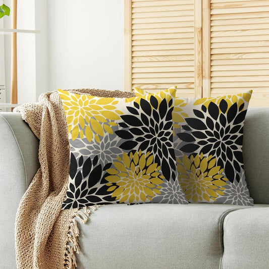 Black Light Yellow Pillow Covers 20X20 Inch Set of 2, Spring Summer Floral Dahlia Flower Cream Decorative Throw Pillow Covers Outdoor Modern Farmhouse Cushion Case for Home Couch Sofa Bed Decor