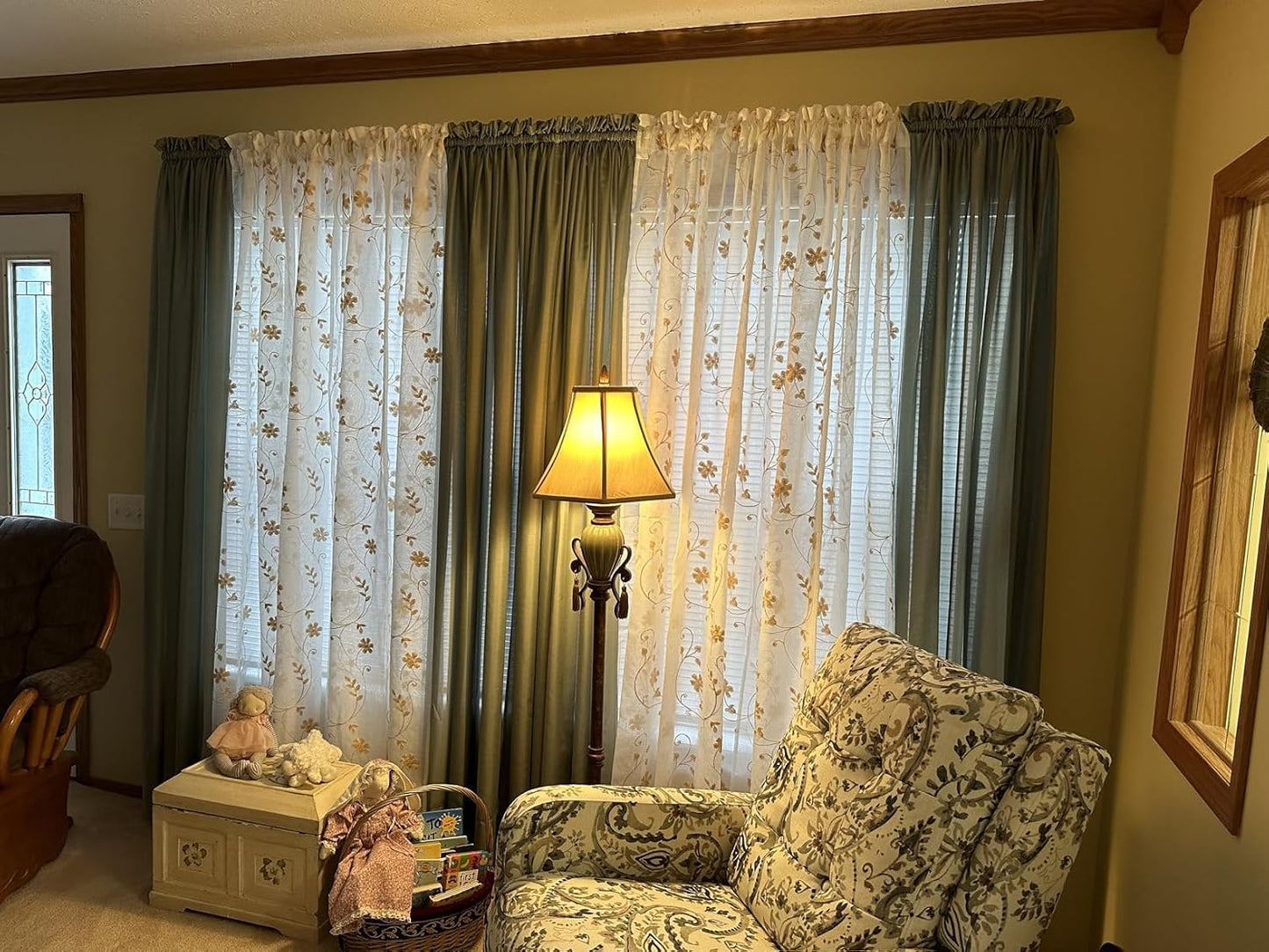 HOMEIDEAS Yellow Sheer Curtains 84 Inches Long 2 Panels Yellow and White Embroidered Floral Pattern Semi Sheer Window Curtains for Bedroom Living Room