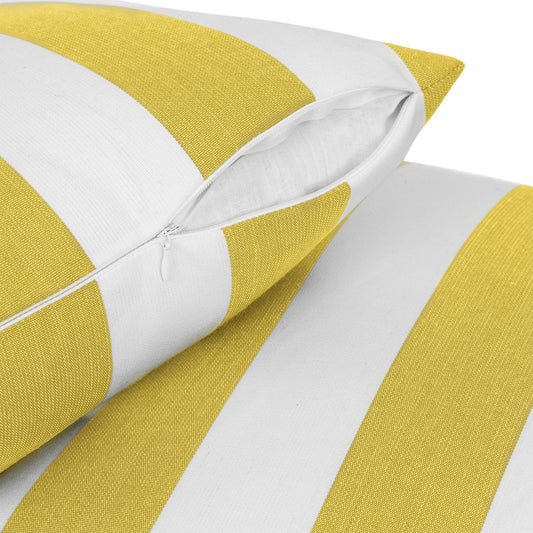 Sherry Kline Cabana Stripe Outdoor Throw Pillow Set of 2, 18x18 Inch Knife Edge Reversible Decorative Cushions, Indoor Outdoor Patio Accent Pillows, Made in USA - Yellow/White