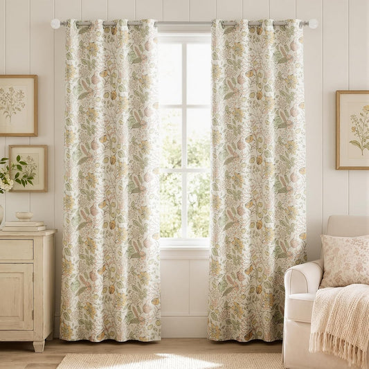 jinchan Blackout Curtains Yellow Floral Curtains for Bedroom Living Room, Cottagecore Botanical Farmhouse Room Darkening Drapes for Nursery Kids Room, Vintage Nature-Inspired Decor 84 Inch 2 Panels