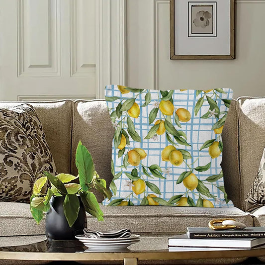 Lemon Pillow Covers 18x18,Yellow and Blue Mediterranean Summer Lemon Decor, Yellow and Blue Mediterranean Summer Throw Pillow Covers for Home Bedroom Couch