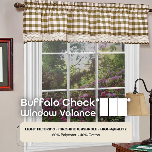 ACHIM Buffalo Check Valance Window Curtains - 58 Inch Width, 14 Inch Length - Yellow & White Plaid - Light Filtering Farmhouse Country Drapes for Bedroom Living & Dining Room Home Dรฉcor