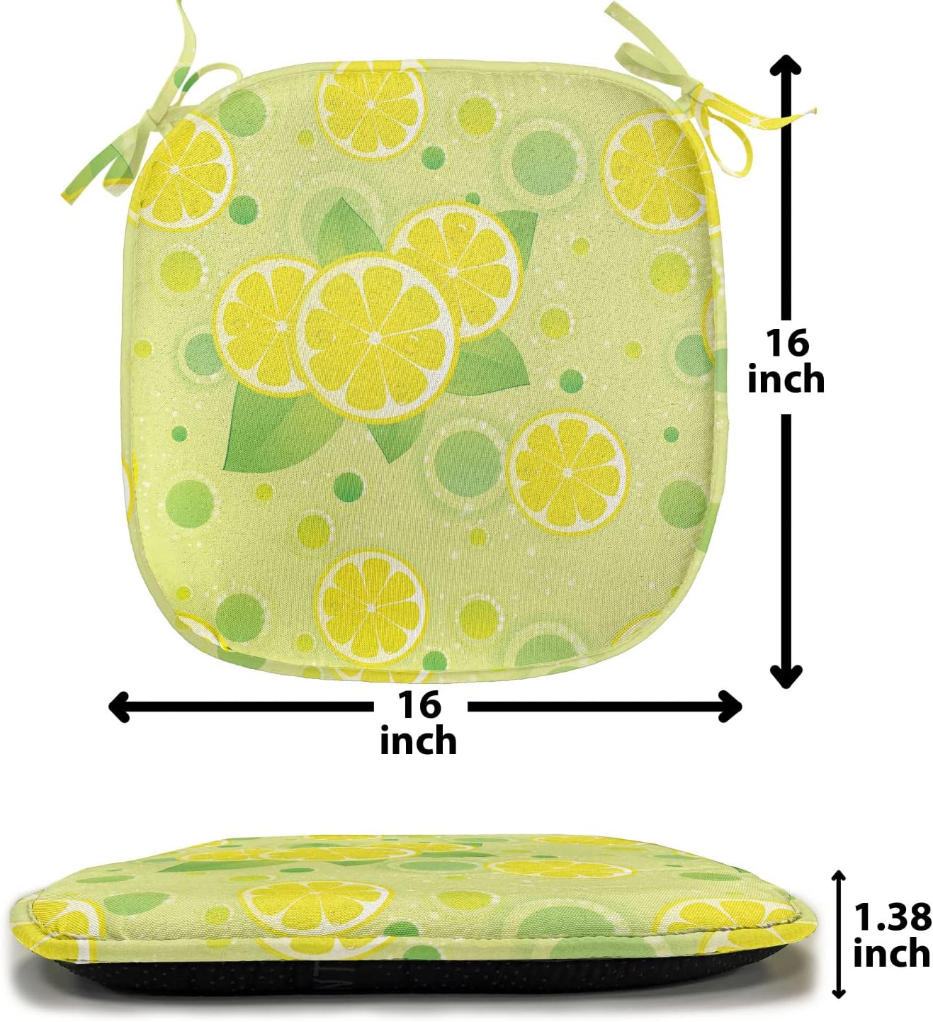 Lunarable Vintage Chair Seating Cushion, Lemon Lime Pattern in Retro Vintage Style Citrus Fruit Circles Natural Image, Anti-Slip Seat Padding for Kitchen & Patio, 16"x16", Yellow Green