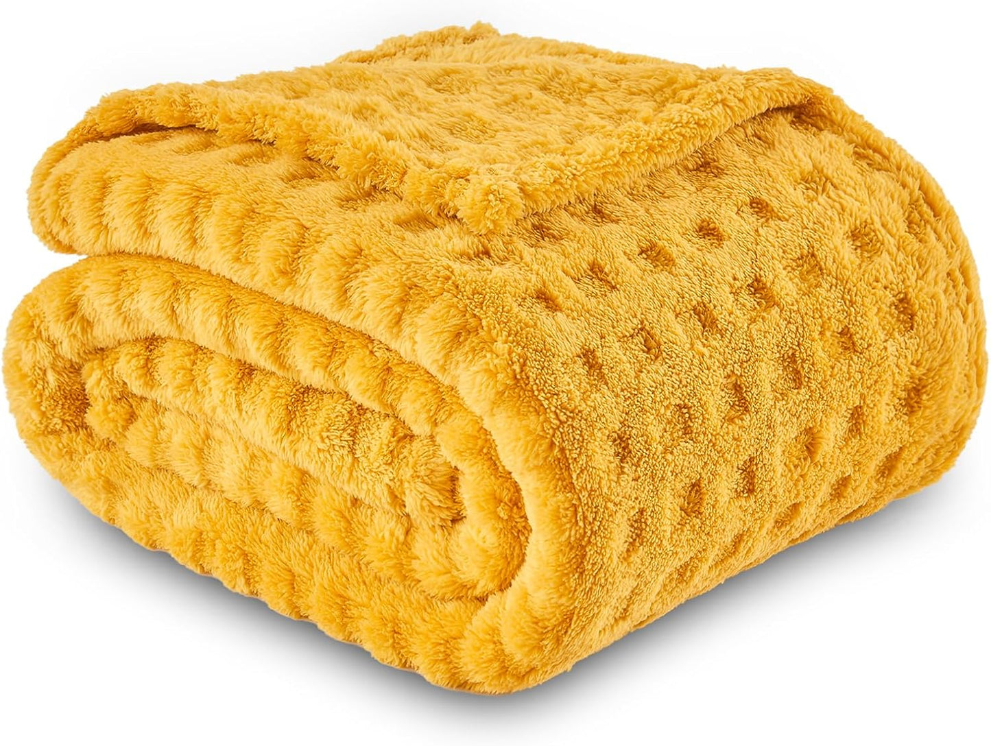 NEWCOSPLAY Super Soft Throw Blanket Yellow Premium Silky Flannel Fleece 3D Waffle Checkered Lightweight Bed Blanket All Season Use (Mustard Yellow, Throw(50"x70"))