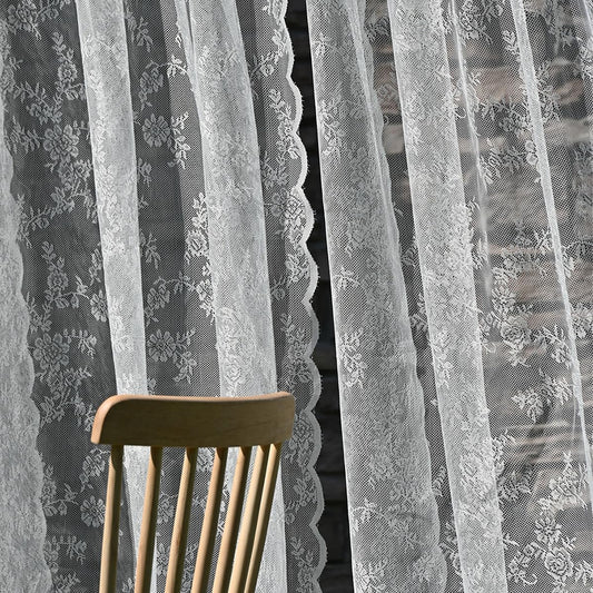 2 Panel Vintage Floral Lace Sheer Curtains, Rod Pocket Voile Drapes with Textured Design, Light-Filtering for Bedrooms, 59.1" W x 70.9" L, Yellow