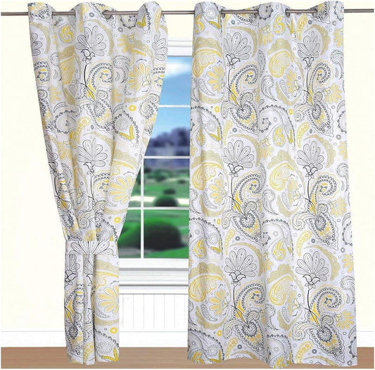 All American Collection New Yellow/Grey Paisley Printed Window Treatment Curtain (Panel, Yellow & Grey)