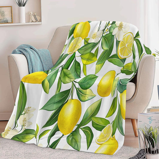 Yellow Green Kids Throw Blanket, Watercolor Plant Lemon Print Blankets for Boys Girls, Warm Lightweight Plush Throw Fleece for Sofa Chair Couch Bed, 79 x 79 inch