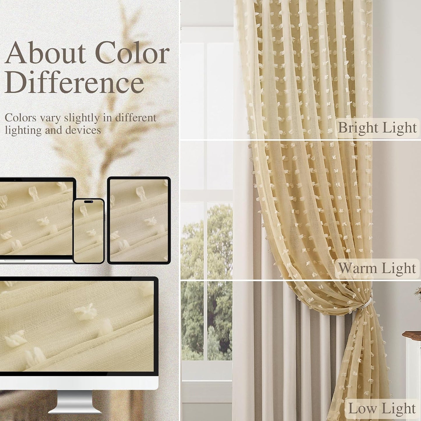 Hokibero 100% Blackout Yellow Curtains 84 Inch Long for Bedroom 2 Panels Back Tab Pocket Pom Pom Drapes Cute Farmhouse Style Room Darkening Double Layer Design Window Curtain for Living Room 52x84