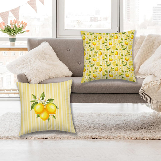 Dibor Summer Yellow Lemon Floral Throw Pillow Covers 18x18 in, Cottagecore Summer Fruit Decorative Couch Cushion Covers, Lemon Gifts for Women, Pillow Case for Home Bedroom Living Room, Set of 2