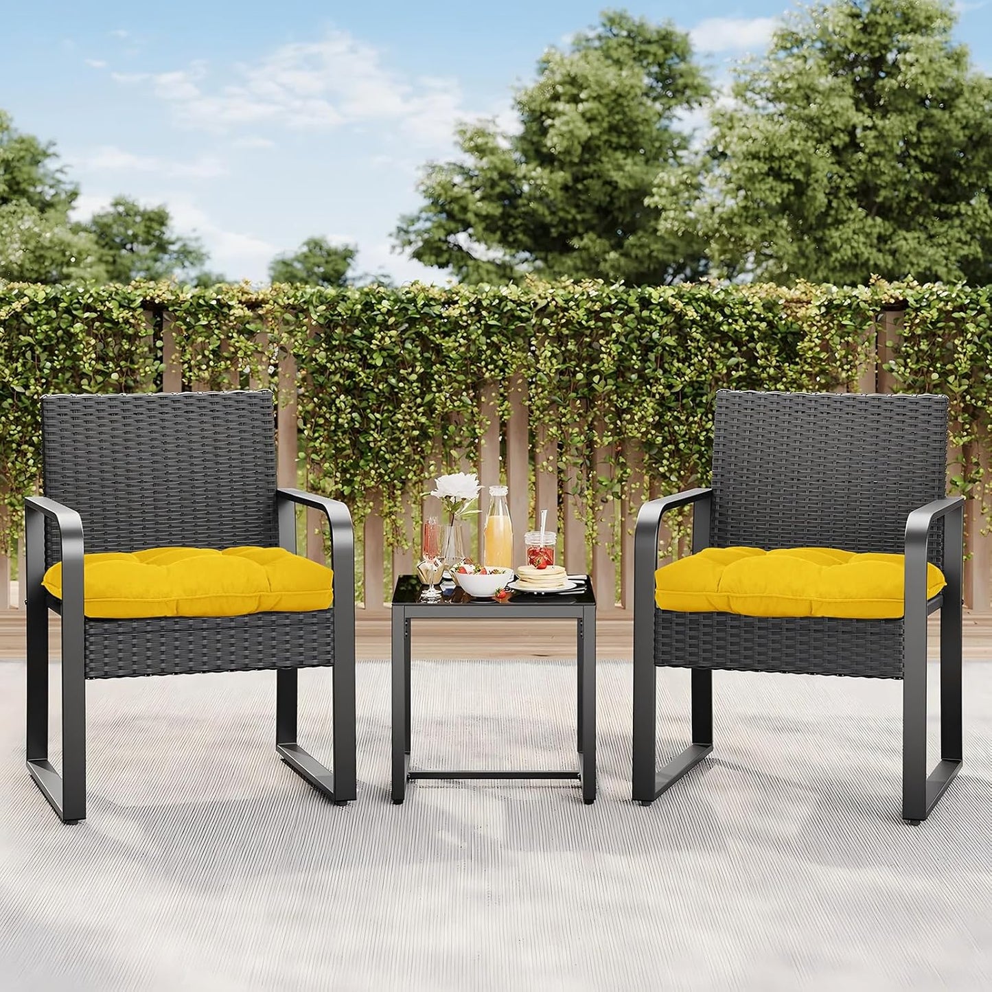 19x19 Outdoor Chair Cushions Set of 2, Tufted Wicker Patio Furniture Cushions, Thick Outdoor Seat Cushions for Lawn Chairs, Overstuffed and Water Resistant, Yellow