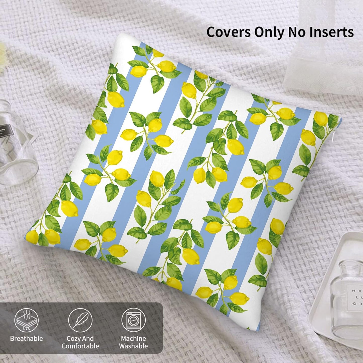 Lemon Throw Pillow Covers for Couch, Outdoor Decorative Pillow Cases for Couch Sofa Bed Chair Living Room Decor Set of 2 18"x18", Summer Cushion Cover