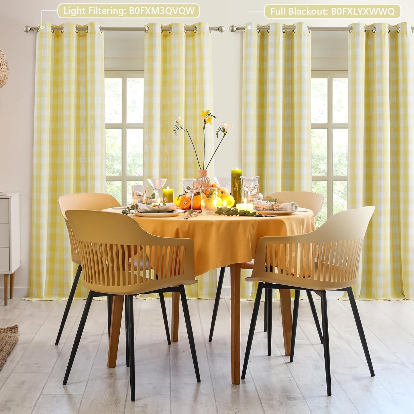 Amzdecor Yellow White Buffalo Plaid Full Blackout Curtains 84 Inch Long for Bedroom Living Room Farmhouse Check Patterned Drapes Thermal Insulated Soundproof Grommet Window Treatment, 2 Panels,40"x84"