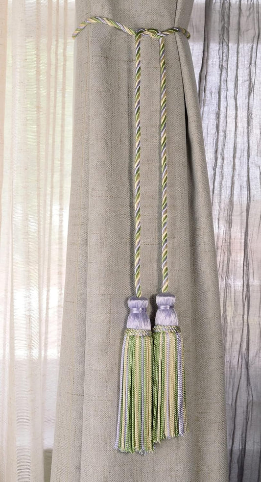 DÉCOPRO Decorative Handcrafted Double Tassel Curtain and Drapery Tieback Holdback 4" Tassel 29" Spread (73.5cm) # CDCT Lily Pond #9403 (Lavender Purple Yellow Green Light Green) Individually Sold