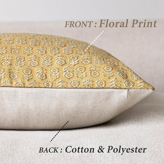 Foindtower Set of 2 Decorative Neutral Floral Print Throw Pillow Covers Vintage Accent Farmhouse Cushion Covers Boho Home Decor For Sofa Couch Chair Bedroom Living Room Outdoor,20Γ20 Inch,Light Yellow