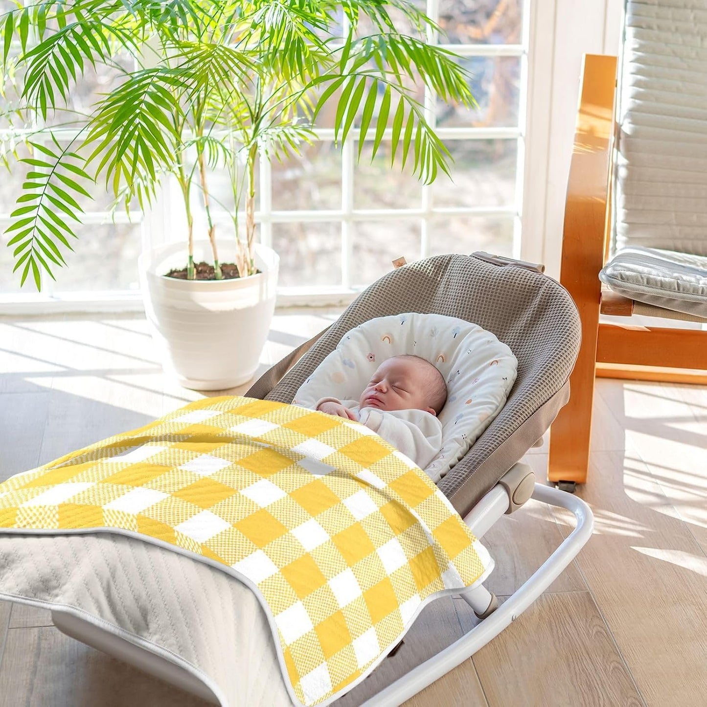 Yellow Gingham Cotton Baby Blanket 30" x 40" Warm Soft Breathable Muslin Swaddle Blankets for Toddler Boys Girls Nursery Receiving Wraps