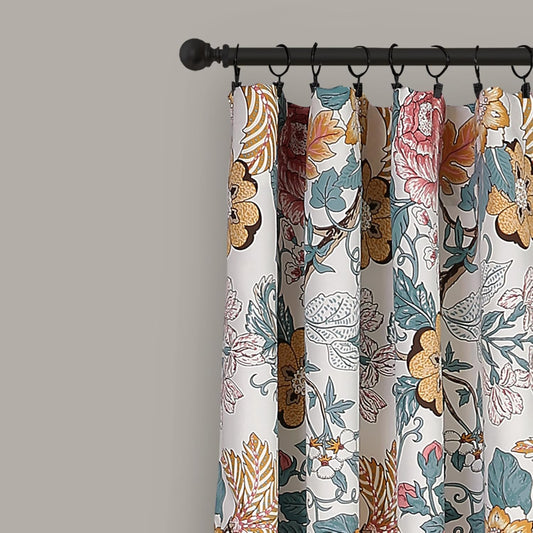 Lush Decor Sydney Light Filtering Window Curtain Panels, Pair, 52" W x 84" L, Blue & Yellow - Drapes - Floral Curtains for Bedroom - Vintage Curtains - Coquette Decor