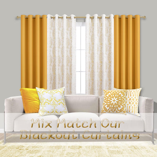 Mrs.Naturall 108 Inch 9FT Farmhouse Room Darkening Curtains, Damask Jacquard Luxury Grommet Drapes for Living Room Bedroom, 2 Panels Set, 9 FT Length 52'' L x 108'' W, Gold Yellow