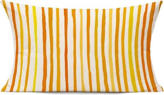 All Smiles Outdoor Yellow Throw Pillow Covers for Patio Bench Garden Porch Sunbrella Furnitures Sage Lines Stripes Cushion Cases Decorative 12x20 Set of 2 for Sofa Couch