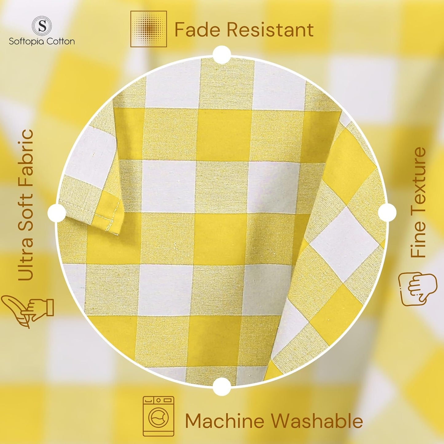 Buffalo Check Farmhouse Window Curtain Set, Valance 54x18 with Tier Curtains 26x36, 3 Piece Rod Pocket Curtains for Kitchen, Dining, Bathroom, Café Décor, Lemon Yellow