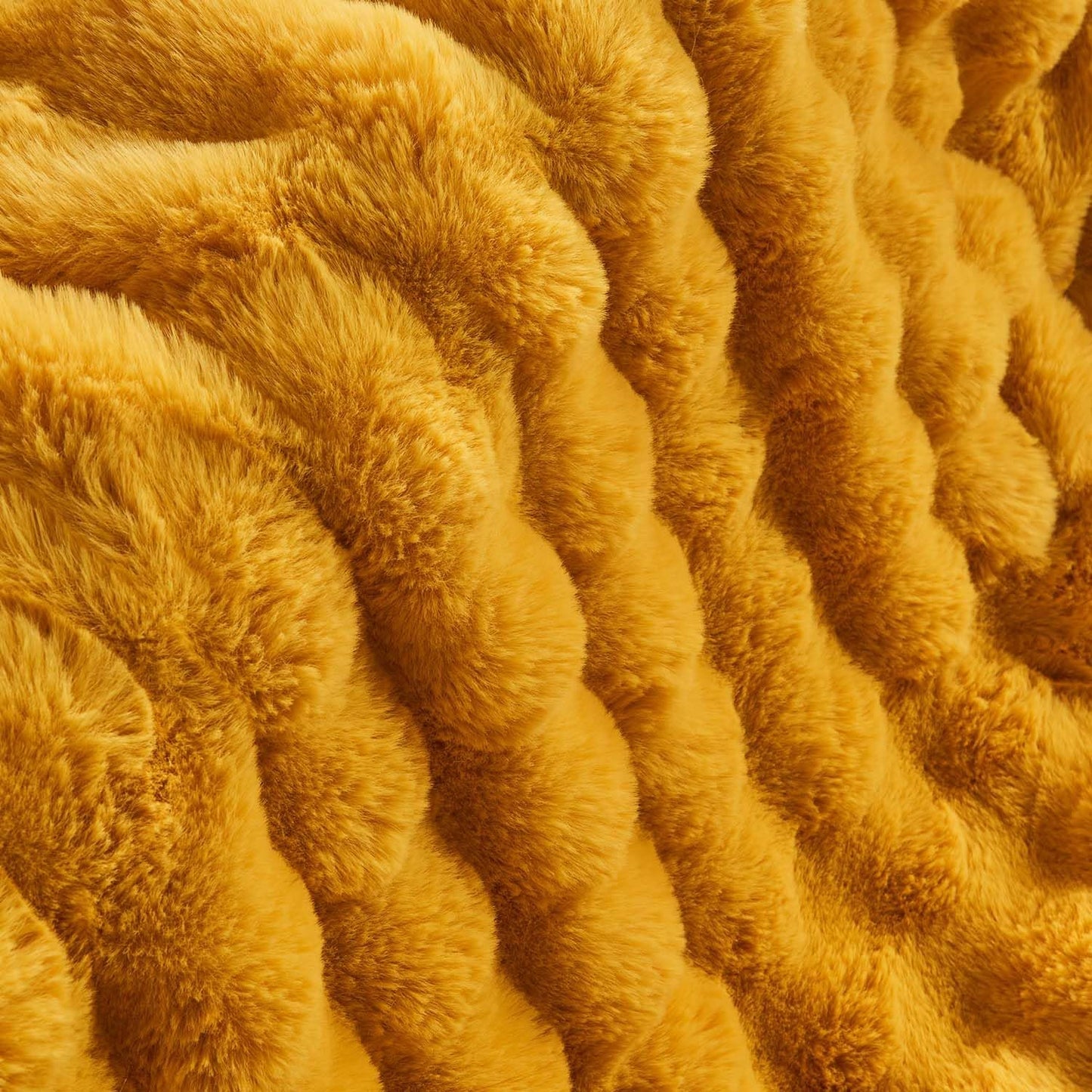 Lotus Karen Faux Fur Throw Blanket Ginger Yellow - Big Bubble Rabbit Fluff Blanket for Couch Bed Sofa,Softest Fluffy Fuzzy Cozy Blanket,Thick Furry Plush Shaggy Warm Blankets for Women,50x60 Inches