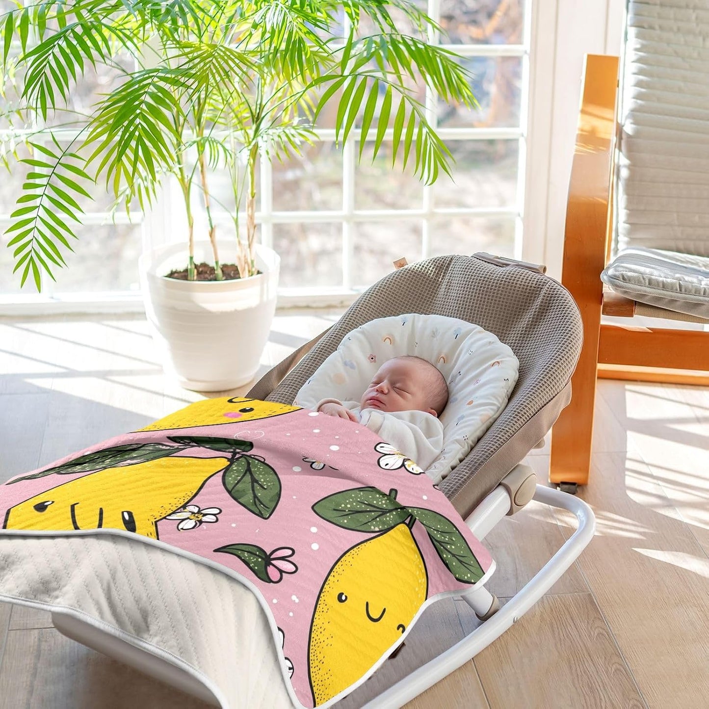 Yellow Lemons and Leaves Baby Blanket Quilt - Soft Lightweight Cotton Baby Blankets for Boys & Girls, 30x40in